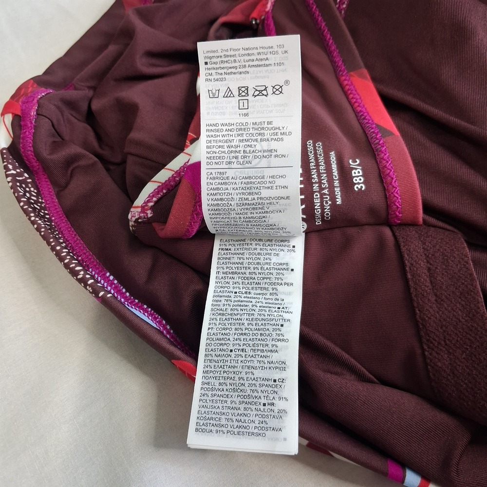 Athleta Womens Bra Top Tankini Top Brown Pink White 38 B/C New Tropical Swimwear - Picture 11 of 11
